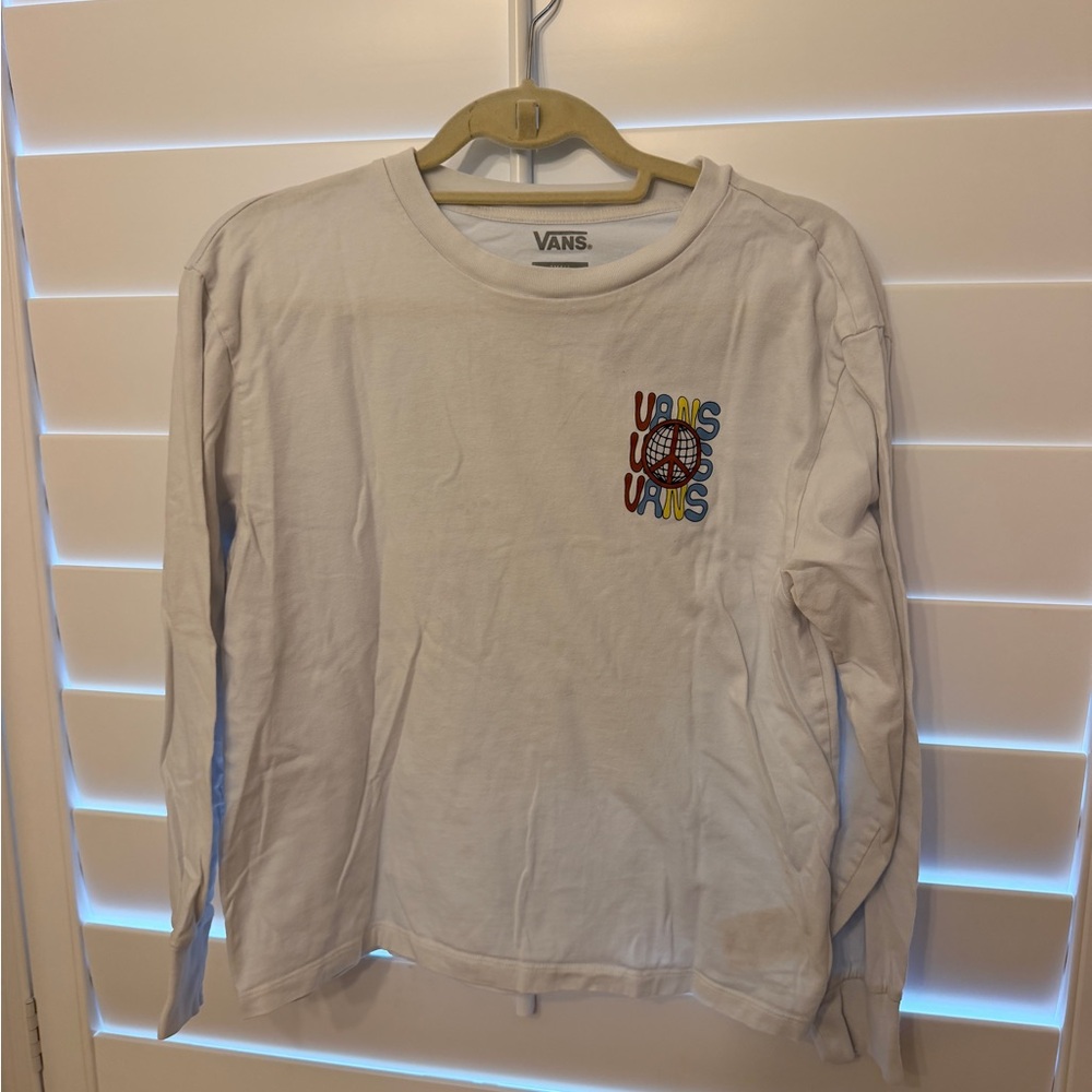 Vans White Long Sleeve Tee with Multicolor Chest Graphic